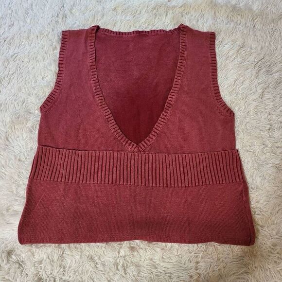 Men sleeveless v neck cable vest knit sweater M - Picture 2 of 6